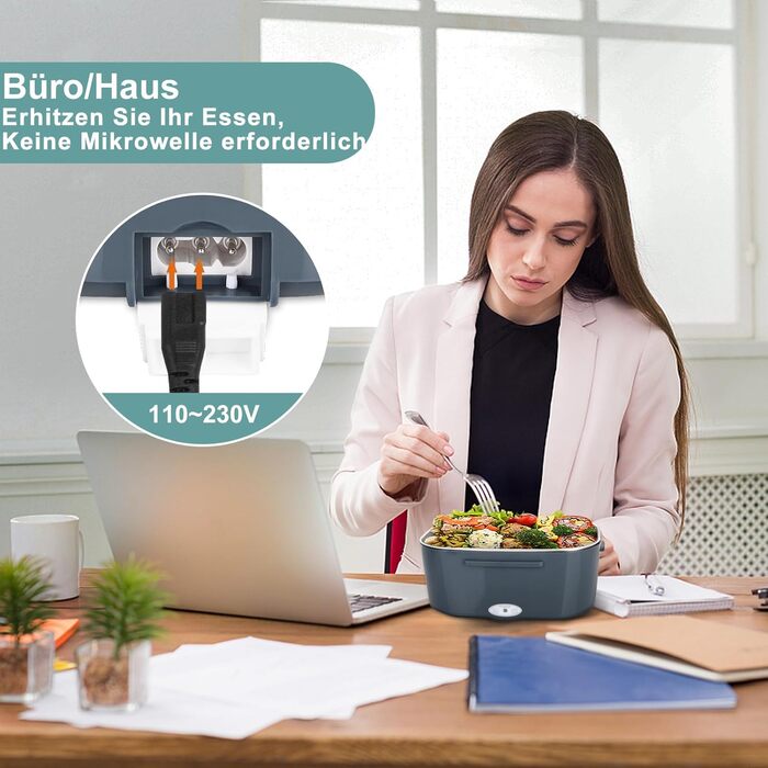 Електричний ланч-бокс потужністю 80 Вт для дорослих, термобокс із сумкою, виделкою та ложкою з нержавіючої сталі та 2 контейнерами для їжі об&39ємом 1,5 л, 3-в-1 12/24/110230 В, герметичний, електричний ланч-бокс для автомобіля, вантажівки, офісу, синій, 