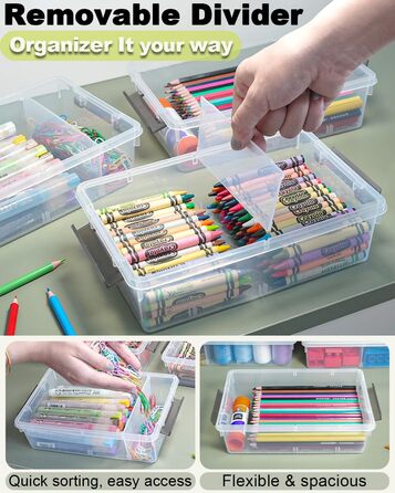 Набір із 6 коробок для зберігання об&39ємом 2,1 л з кришками, маленьких (23,6x15x7 см), потовщених коробок для зберігання з відділеннями, прозорої пластикової коробки з кришкою, штабелюваних коробок для зберігання ручок, будівельних блоків, приладдя для р