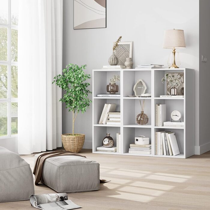 Книжкова полиця з 3 відділеннями, книжкова шафа, окремостояча полиця, офісна полиця для вітальні/кабінету, 30 x 30 x 80 см, біла
