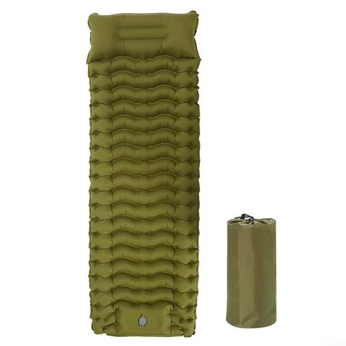 Надувний килимок для кемпінгу - Швидке надування ніг за 20 секунд, 200 x 70 x 10 см, комфортний килимок з картою тіла, зелений