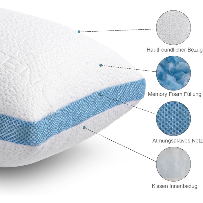 Подушка 40x80 см (2 шт.), Регульована по висоті подушка для сну, Подушка з піни з ефектом пам&39яті, Пральна подушка для ліжка, Постільна подушка з регульованим наповнювачем, на блискавці 2 40 x 80 см