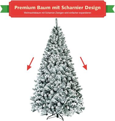 Штучна ялинка COSTWAY 180/225 см зі снігом, ялинка з металевою підставкою, ПВХ голки, складна штучна ялинка, ідеально підходить для дому, офісу, магазинів та готелів (225 см) 225 см