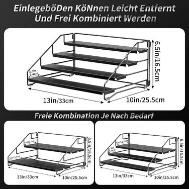Підставка для спецій, чорна, кухонна полиця, зберігання спецій, кухня, для стільниці, органайзер для шафи, складаний металевий тримач для спецій, ширина 34 см, чорний, 1 упаковка