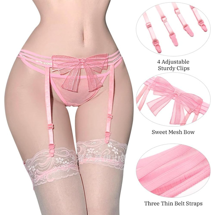 Жіночий мереживний комплект із 3 підв&39язок, панчохи стрінги, регульована білизна, сексуальний пояс для панчіх, чорний/білий/червоний/рожевий