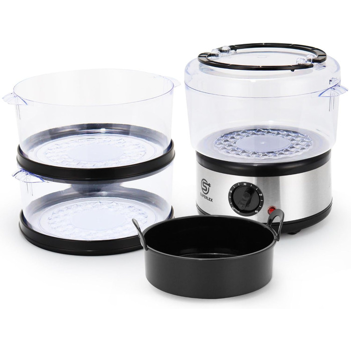 Електрична парогенератор SUPERLEX 7,5 л з 3 контейнерами для пароварки та кришкою Можна мити в посудомийній машині, таймер з паровим двигуном на 60 хвилин, автоматичне вимкнення, без бісфенолу А