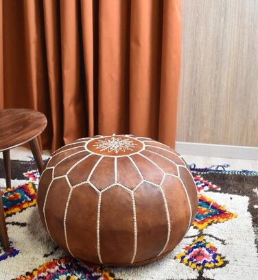 Пуфи та подушки Преміум-пуф зі справжньої шкіри - Ручна робота - Доставка з наповнювачем - Пуф-мішок для ніг (Коньяк-коричневий)