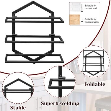 Металева настінна винна стійка, підвісний тримач для винних келихів, підставка-органайзер для 3 пляшок, винна стійка, червона винна стійка для дому, кухні, бару, декору, чорного кольору B2, 2 шт.