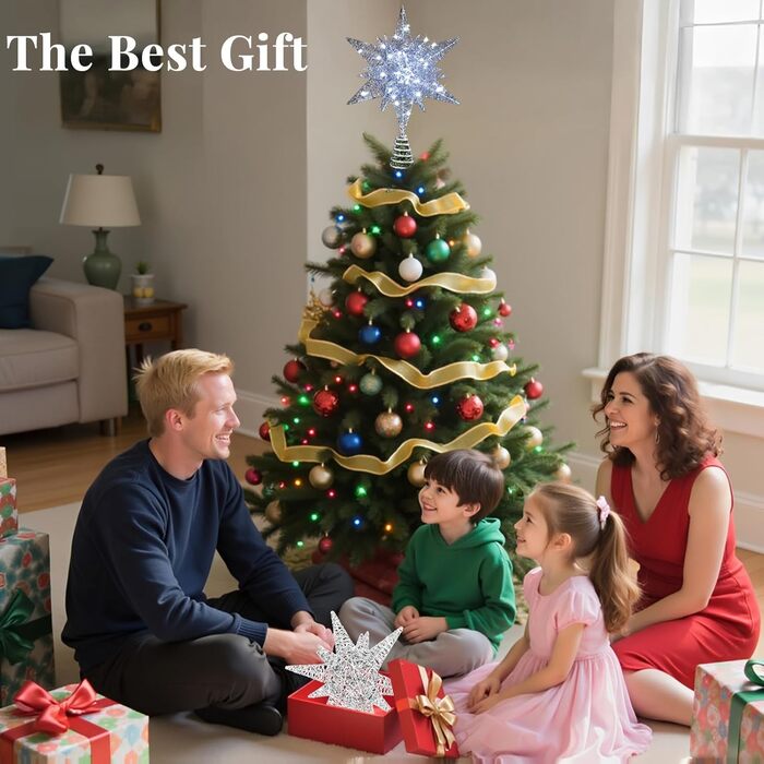 Різдвяна верхівка для ялинки зірка срібна Lewondr