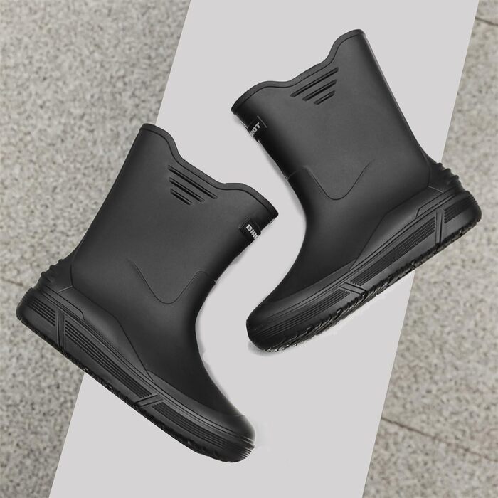 Водне взуття, гумові чоботи, гумові чоботи, чоловічі, європейський стиль, нековзні, для кухні, активного відпочинку, риболовлі, подорожей та походів, розмір 2, чорні, 40 2/3 EU