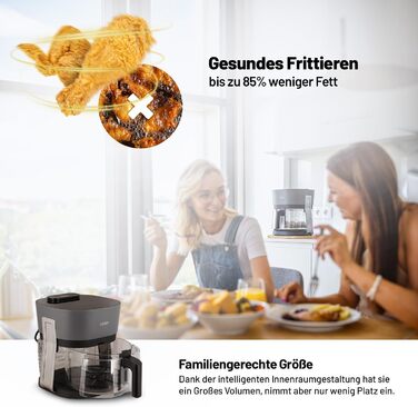 Фритюрниця Lauben Glass&Steam з гарячим повітрям 4500BG зі скляним кошиком для смаження, функцією пари, 8 програм, ручним налаштуванням часу та температури, кошик, безпечний для посудомийної машини, об'єм контейнера 4.5 л