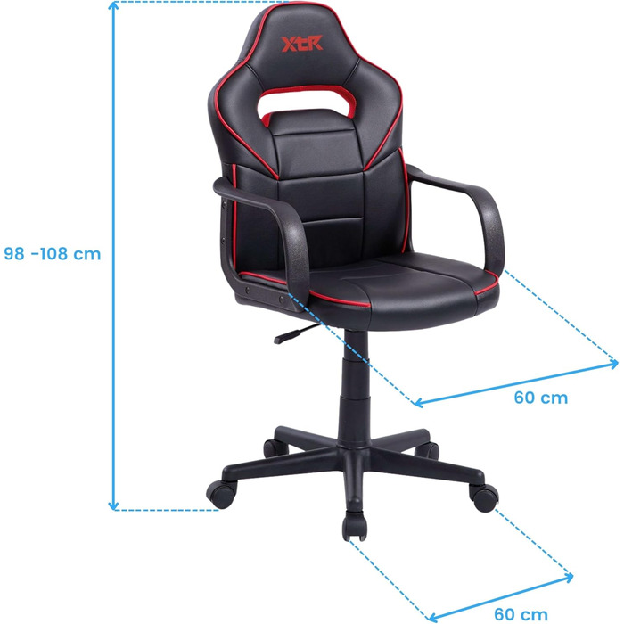 Ігрове крісло Miroytengo Dert для підлітків, регульоване по висоті, чорно-червоне