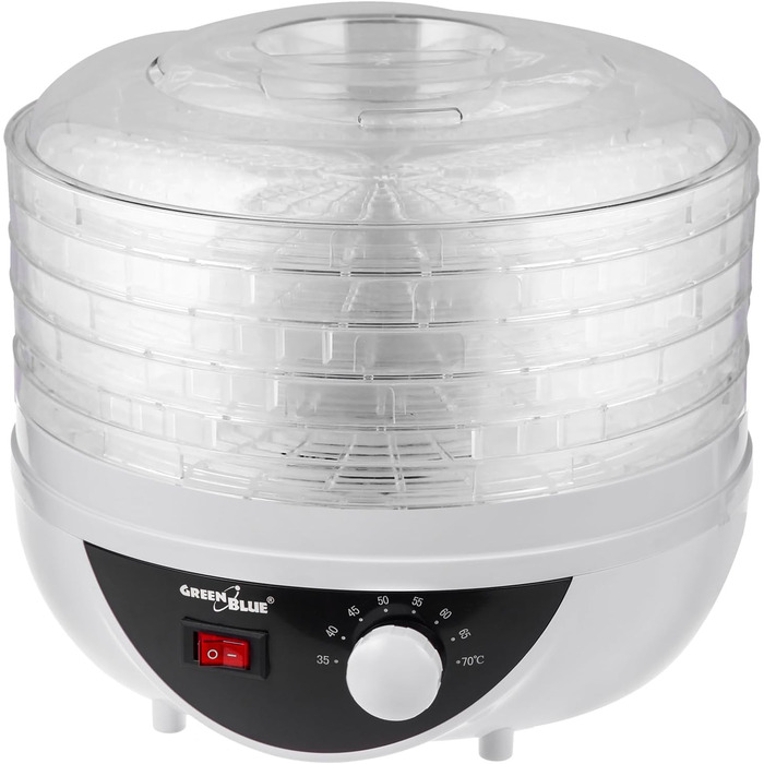Дегідратор Green Blue GB195 з регулятором температури 35-70 250Вт Дегідратор Extra quiet rockner 5 сит, діаметр сита 27 см, сушарка для грибів, овочів та фруктів Температурний варіант