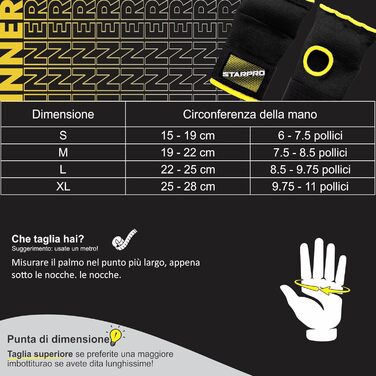 Внутрішній чохол для рукавичок Starpro Padded EVA Еластичний бавовняний чохол Чорний Захист кулаків та кісточок пальців для боксу, спарингу, муай-тай, кікбоксингу, ММА, бойових мистецтв, тренажерного залу та бійок, чорний/жовтий, M