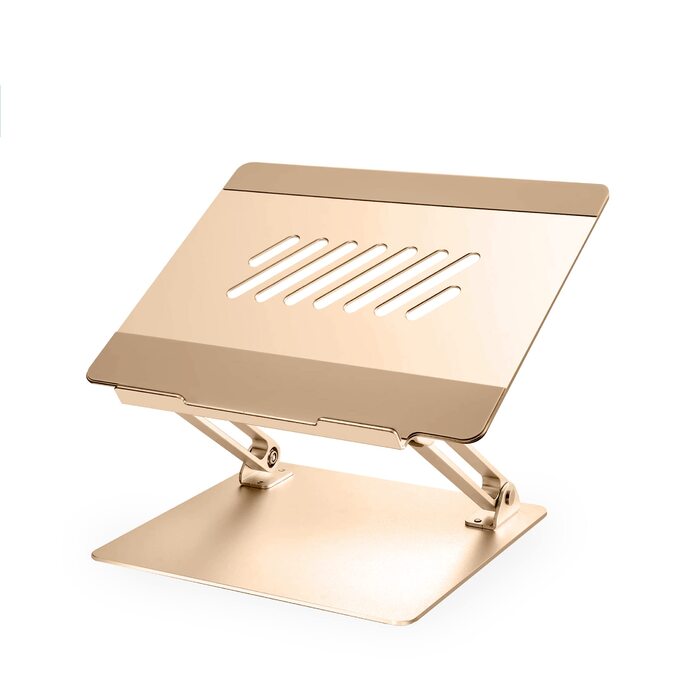 Підставка для ноутбука Konsol, складна, з регульованим кутом нахилу, легка та міцна з алюмінію, сумісна з ноутбуками до 17 дюймів (Золота)