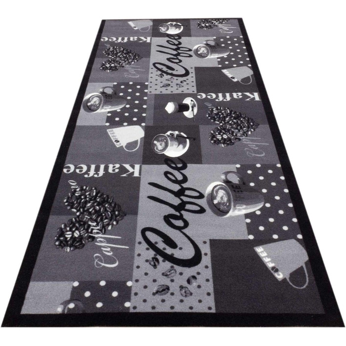 Кухонна доріжка, кухонний килимок, килимова доріжка, кавовий дизайн можна прати, розмір приблизно 60 x 180 см, дизайни кава чорно-біла кава чорно-білий приблизно 60 x 180 см