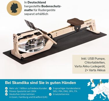Водний гребний тренажер преміум-класу Skandika Styrke Зроблено в Німеччині, дерев&39яний водний гребний тренажер, функція застосунку Kinomap, домашній гребний тренажер, масив ясена з Німеччини, природний досвід веслування, до 180 кг, арктично-білий, корич