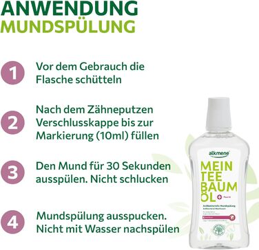 Антибактеріальна рідина для полоскання рота alkmene My Tea Tree Oil 6 шт. 500 мл з 6-кратним захистом - натуральна олія чайного дерева, веганська та кліматично нейтральна - Ополіскувач для порожнини рота для міцних зубів і здорових ясен - Ополіскувач для 