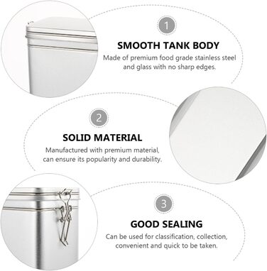 Білий бляшаний контейнер для зберігання кави з ретро-дизайном, герметичний контейнер для кавових зерен та меленої кави, квадратний контейнер для зберігання для кухні та дому, сріблястий, 7,5 x 4,7 x 3,1 дюйма