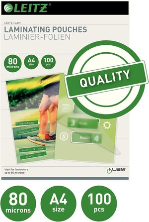 Набір ламінатора Leitz iLAM Home A4 упаковка із 100 пакетів для гарячого ламінування A4 80 мікрон, ламінатор для пакетів для ламінування від 75 до 125 мікрон, час прогріву 3 хвилини, білий, ідеально підходить для домашнього офісу та школи, 74200000 Компле