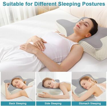 Подушка для шиї OSDUE, подушка з піни з ефектом пам&39яті, ергономічна подушка, подушка для сну на боці, спині та животі (сіра) світло-сіра