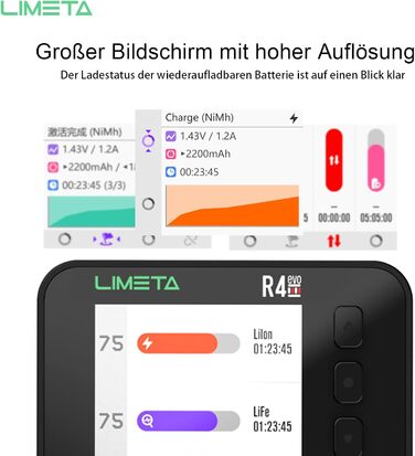 Зарядний пристрій LIMETA 18650 для акумуляторів AA AAA з 42 незалежними слотами, підтримує розряд/аналіз, з РК-дисплеєм, для 3.7V Li-Ion/Ni-MH/Li-Fe/1.5V Lithium 18650 18700 20650 20700 21700 26650 AA AAA R4EVO