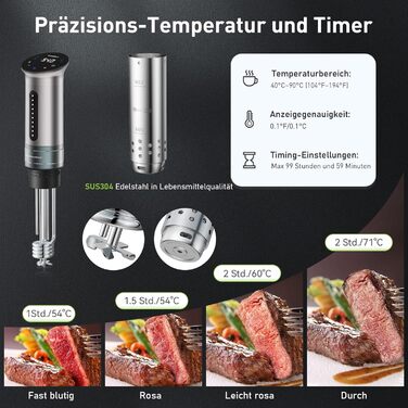 Плита KitchenBoss Sous Vide 1100 Вт Precision Cooker Wi-Fi Sous Vide Stick App Control Циркуляція вудилища Sous Vide 40C-90C IPX7 Водонепроникний світлодіодний сенсорний дисплей Ультратихий занурювальний циркуляційний насос G310psa