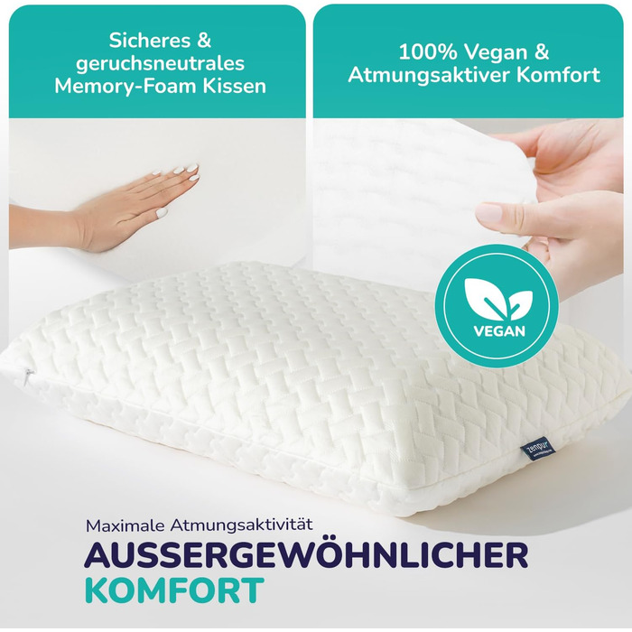 Ортопедична подушка для шиї ZenPur 40x60-13 см Подушка для голови з піни з ефектом пам&39яті - ергономічна подушка для сну для шиї та плечей, сертифікована Oeko-TEX, бежева 40 x 60 x 13 см