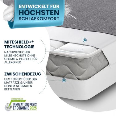 Наматрацник Glckstoff Premium із захистом від кліщів 90x200x20 Сертифіковано в Німеччині Комплект постільної білизни від алергії, антикліщовий - наматрацник від алергії - обгортаюча постільна білизна, антикліщовий - чохол для захисту від кліщів 90 x 200 x