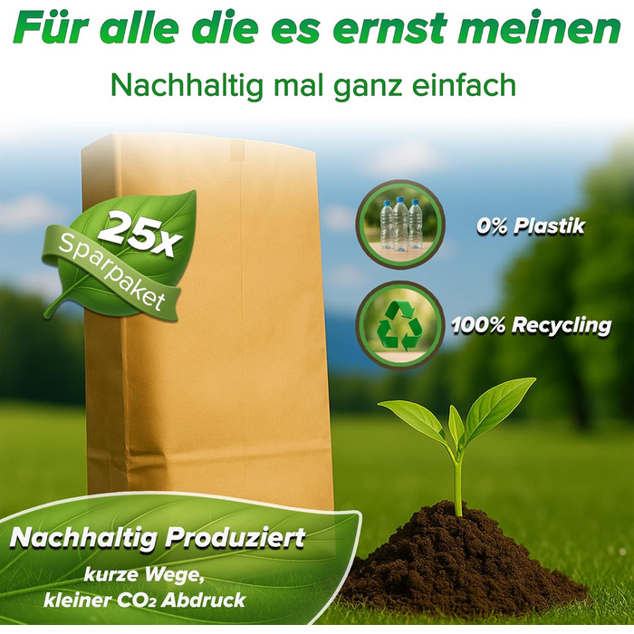Пакети для органічних відходів 60 л - 70 л 25 шт. Пакети для органічних відходів Паперові пакети для органічних відходів, без личинок Паперові пакети для садових відходів
