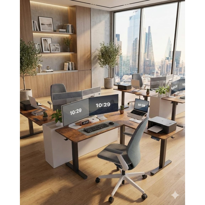 Стіл Marsail для роботи стоячи, регульований по висоті, з електричною розеткою 10,2 см, L-подібний електричний стіл для роботи стоячи з гачком для навушників, стіл для роботи стоячи для домашнього офісу, стабільна робоча станція для письма, рустикальний д