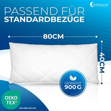 Подушка Schlafmond Medicus Clean 40 x 80 см - Гіпоалергенна подушка з наповнювачем з порожнистих волокон - Бавовняна стьобана подушка 40x80 - Можна прати при температурі до 95 градусів - Зроблено в Німеччині 40 x 80 см Білий