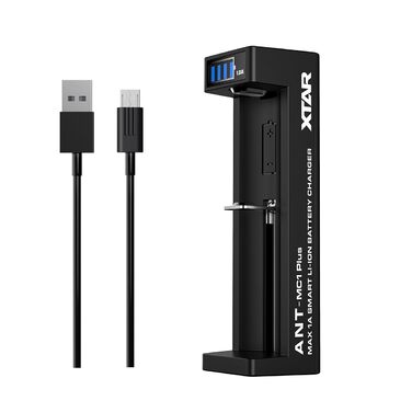 Зарядний пристрій XTAR MC1 Plus USB-C для літій-іонних акумуляторів 18650, 21700, 26650, 14500, 18350 - розумний зарядний пристрій 0,5A/1A з РК-дисплеєм, активацією 0V, відновленням після перерозряду, швидкою зарядкою через USB-C