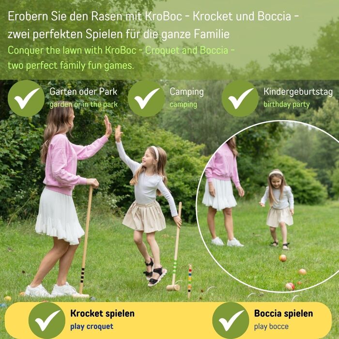 Набір для крокету та бочче GICO KROBOC XL, веселі ігри для дітей та дорослих, з високоякісними компонентами з масиву дерева, 3109