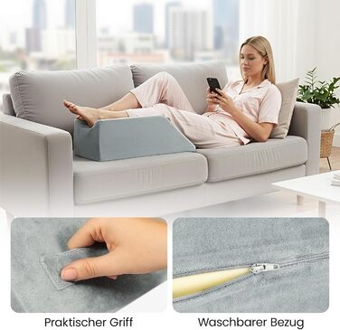 Універсальна клиноподібна подушка для підняття ніг, з піни з ефектом пам&39яті, чохол, що прається, 68x25x22 см - подушка для підняття ніг та колін, знімає набряки та біль