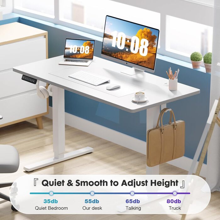 Електричний стіл Sweetcrispy для роботи стоячи, регульована висота, 101,6 x 61 см, стіл для роботи сидячи/стоячи, домашній офіс, комп&39ютерна робоча станція, ПК-стіл з 3 слотами пам&39яті, попередньо встановлена зрощена дерев&39яна дошка, металевий карка
