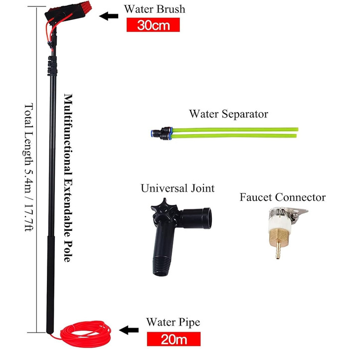 Портативний набір щіток для розпилення води, висувний набір для чищення стовпа для миття вікон, щітка для басейну для чищення стін, дахів і підлоги, фотоелектричні та сонячні панелі (розмір