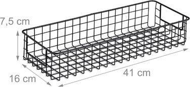 Набір із 3 дротяних кошиків Relaxdays, настінний кошик для зберігання, ВxШxГ 7,5 x 41 x 16 см, металевий кошик, ручки, універсальний кошик, чорний
