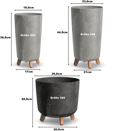 Квітковий горщик Квітковий горщик на ніжках Кашпо Gracia Slim круглий кашпо бетонного вигляду (висота 28,5 см, антрацитовий бетон)