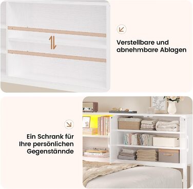 М&39яке ліжко/диван-ліжко 90x200 зі світлодіодним освітленням, зарядною станцією, кушеткою, дитячим ліжком з 2 шухлядами та металевим рейковим каркасом, узголів&39ям з місцем для зберігання, відкритими полицями, шафою, біле 90 x 200 см