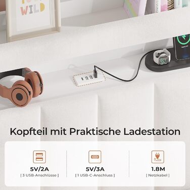 М&39яке ліжко 140x200 см з місцем для зберігання - 4 шухляди, Дитяче ліжко зі світлодіодним освітленням та зарядною станцією, Двоспальне ліжко з оксамитовим узголів&39ям, Ліжко 140x200 з рейковим каркасом - Матрац не входить до комплекту, Бежевий оксамит 