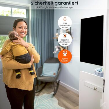 Інфрачервоний обігрівач Knighaus - 1000 Вт, чорне видання, сертифікація TV SD 5-річна гарантія виробника Подвійний захист від перегріву Обігрівач досягає робочої температури за 2-4 хвилини 1000 Вт Без термостата