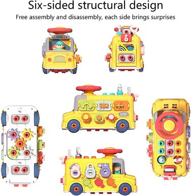 Загальні іграшки, навчальні сенсорні іграшки для немовлят, сенсорні іграшки для подорожей у формі автобуса, навчальні вишукані дитячі іграшки для автобусів, дитячий кубик, простий у використанні, портативний для дітей 1-3, 12-18 місяців