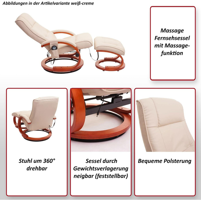 Масажу-реклайнер Mendler Pescatori II, розслаблююче масажне крісло, функція масажу - Бордо