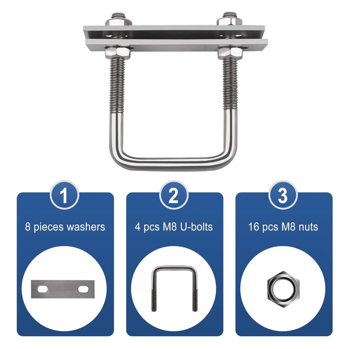 Гвинт M8, U-подібний різьбовий кронштейн, квадратні болти, U-болтові затискачі, U-болти для саду, автофургонів, DIY, сонячної установки та кріплення (4 шт., M8x50x80 мм)