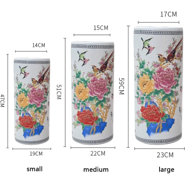Декоративна керамічна підставка для парасольок Jingdezhen Jingdezhen, тримач для парасольки для квітів і птахів, удачі та довголіття, каліграфія та живопис, циліндрична ваза для квітів для входу Підставка для парасольок 19x47см