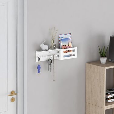 Ключниця з полицею, металева ключниця настінна з 5 гачками для ключів біла настінний органайзер для пошти ключниця для зберігання