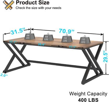 Довгий письмовий стіл HSH для 2 осіб, великий комп&39ютерний стіл, дизайн в індустріальному стилі, офісний стіл, стіл для ПК, ідеально підходить для домашнього офісу, офісу та спальні, міцний стіл у сільському стилі, 180 см, розміри в сільському стилі 180