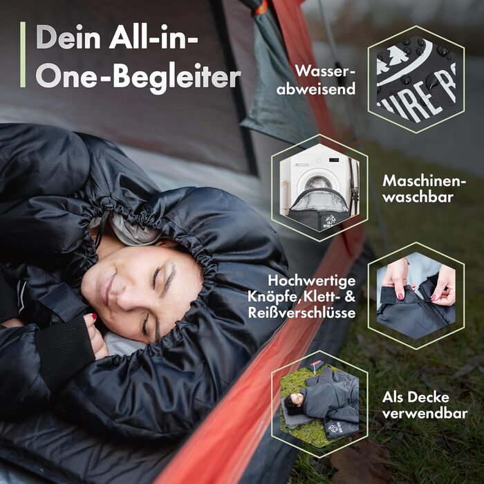 Спальник з рукавами Спальники для дорослих, для активного відпочинку та кемпінгу 3 сезони Спальник-ковдра з отворами біля ніг 220x80 см, водовідштовхувальний В комплекті подушка Nature Rovers Black