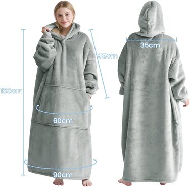 Ковдра Good Nite з рукавами велика шерпа-флісова ковдра для жінок та чоловіків, портативна тепла ковдра з кишенями, дорослий затишний светр-толстовка сірого кольору 90x130 см сірого кольору - подвійний фетр