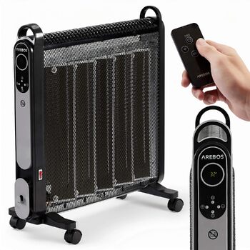 Конвекторний обігрівач Arebos Mica 2000 Вт 2 потужних рівня нагріву Регульований термостат 3D-система опалення Енергозберігаючий променевий обігрівач У комплекті пульт дистанційного керування та цифровий дисплей Тепловентиляторний обігрівач Чорний